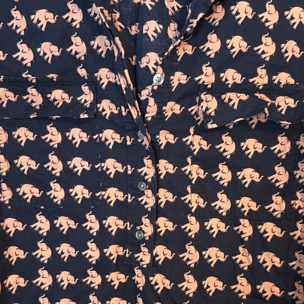 GAP Dark Blue Cotton Long Sleeve Pullover Shirt with Pink Elephant Print - Picture 6 of 13